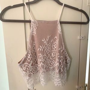NWOT tan and nude lace crop top